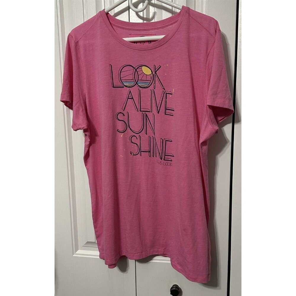 Life is Good Women's T Shirt Pink XXL Look Alive Sunshine Crew Neck